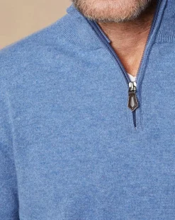 Pull 100% Cachemire 4 fils John col camionneur bleu denim clair/gris