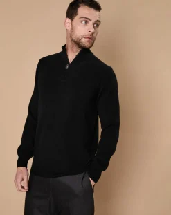 Pull 100% Cachemire 4 fils John col camionneur noir/gris