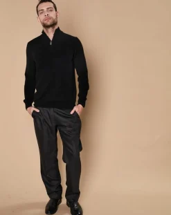 Pull 100% Cachemire 4 fils John col camionneur noir/gris