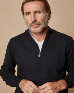 Pull 100% Cachemire 4 fils John col camionneur noir/gris