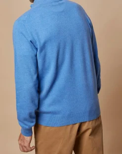 Pull 100% Cachemire 4 fils John col camionneur bleu vif/gris