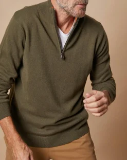 Pull 100% Cachemire 4 fils John col camionneur kaki/orange