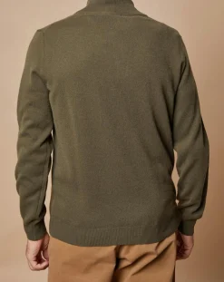 Pull 100% Cachemire 4 fils John col camionneur kaki/orange