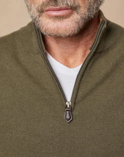 Pull 100% Cachemire 4 fils John col camionneur kaki/orange