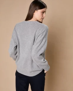 Pull 100% Cachemire 4 fils Ophélie col rond gris chiné foncé