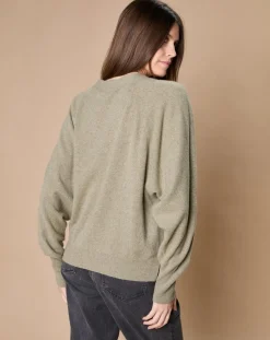 Pull 100% Cachemire 4 fils Romy col V profond kaki clair