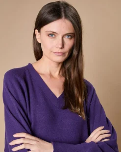 Pull 100% Cachemire 4 fils Romy col V profond violine