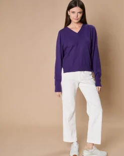 Pull 100% Cachemire 4 fils Romy col V profond violine