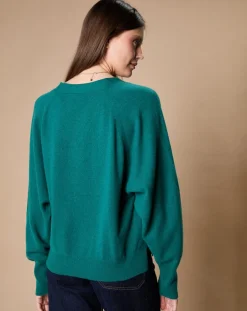 Pull 100% Cachemire 4 fils Romy col V profond vert canard