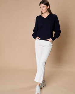 Pull 100% Cachemire 4 fils Romy col V profond bleu marine