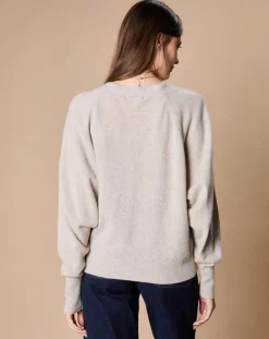 Pull 100% Cachemire 4 fils Romy col V profond écru chiné