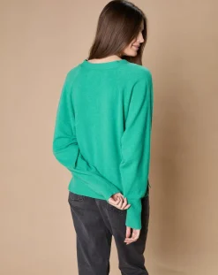 Pull 100% Cachemire 4 fils Romy col V profond chlorophylle