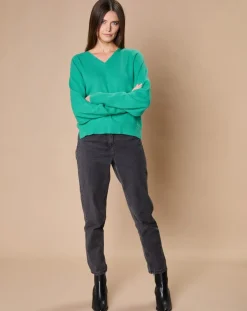 Pull 100% Cachemire 4 fils Romy col V profond chlorophylle