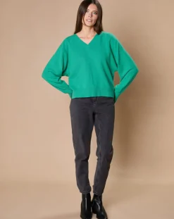 Pull 100% Cachemire 4 fils Romy col V profond chlorophylle