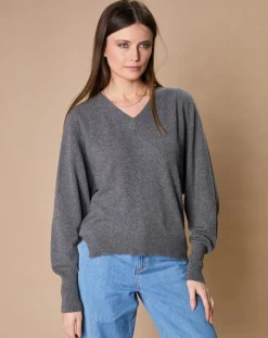 Pull 100% Cachemire 4 fils Romy col V profond anthracite