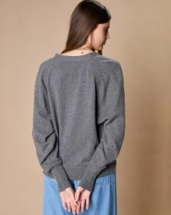 Pull 100% Cachemire 4 fils Romy col V profond anthracite