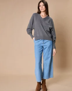 Pull 100% Cachemire 4 fils Romy col V profond anthracite