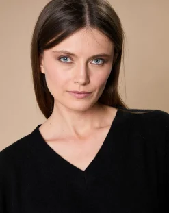 Pull 100% Cachemire 4 fils Romy col V profond noir