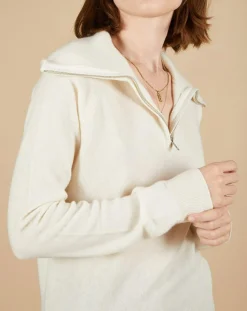 Pull 100% Cachemire Audrey col zippé écru