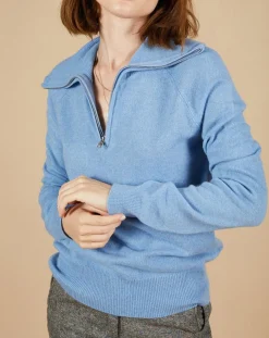 Pull 100% Cachemire Audrey col zippé topaze