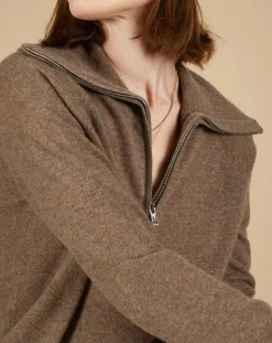 Pull 100% Cachemire Audrey col zippé marron