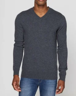 Pull 100% Cachemire Bachve col V gris foncé
