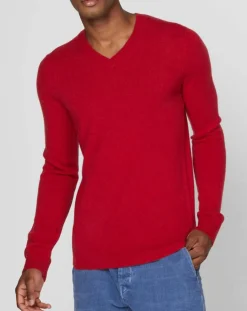 Pull 100% Cachemire Bachve col V rouge