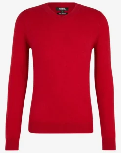 Pull 100% Cachemire Bachve col V rouge
