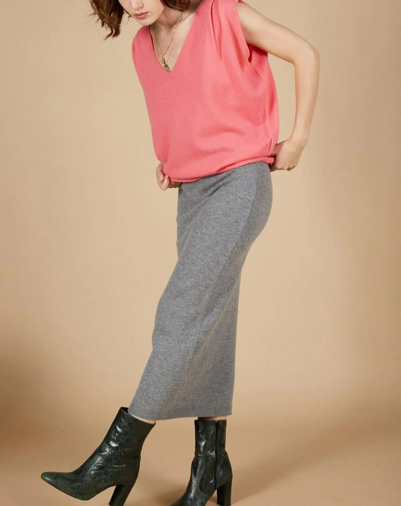 Pull 100% Cachemire Bella épaulettes rose