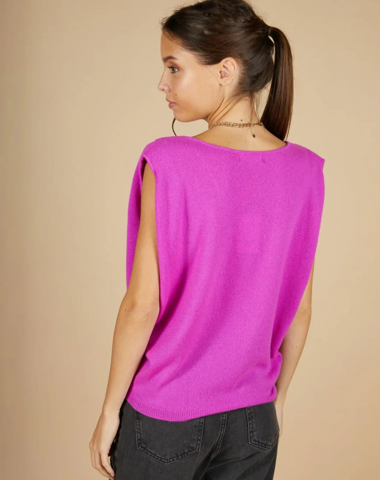 Pull 100% Cachemire Bella épaulettes violet fluo