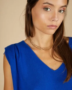 Pull 100% Cachemire Bella épaulettes bleu électrique