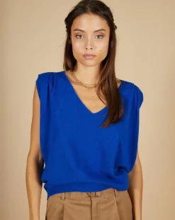 Pull 100% Cachemire Bella épaulettes bleu électrique