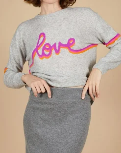 Pull 100% Cachemire Beyonce col rond gris chiné clair