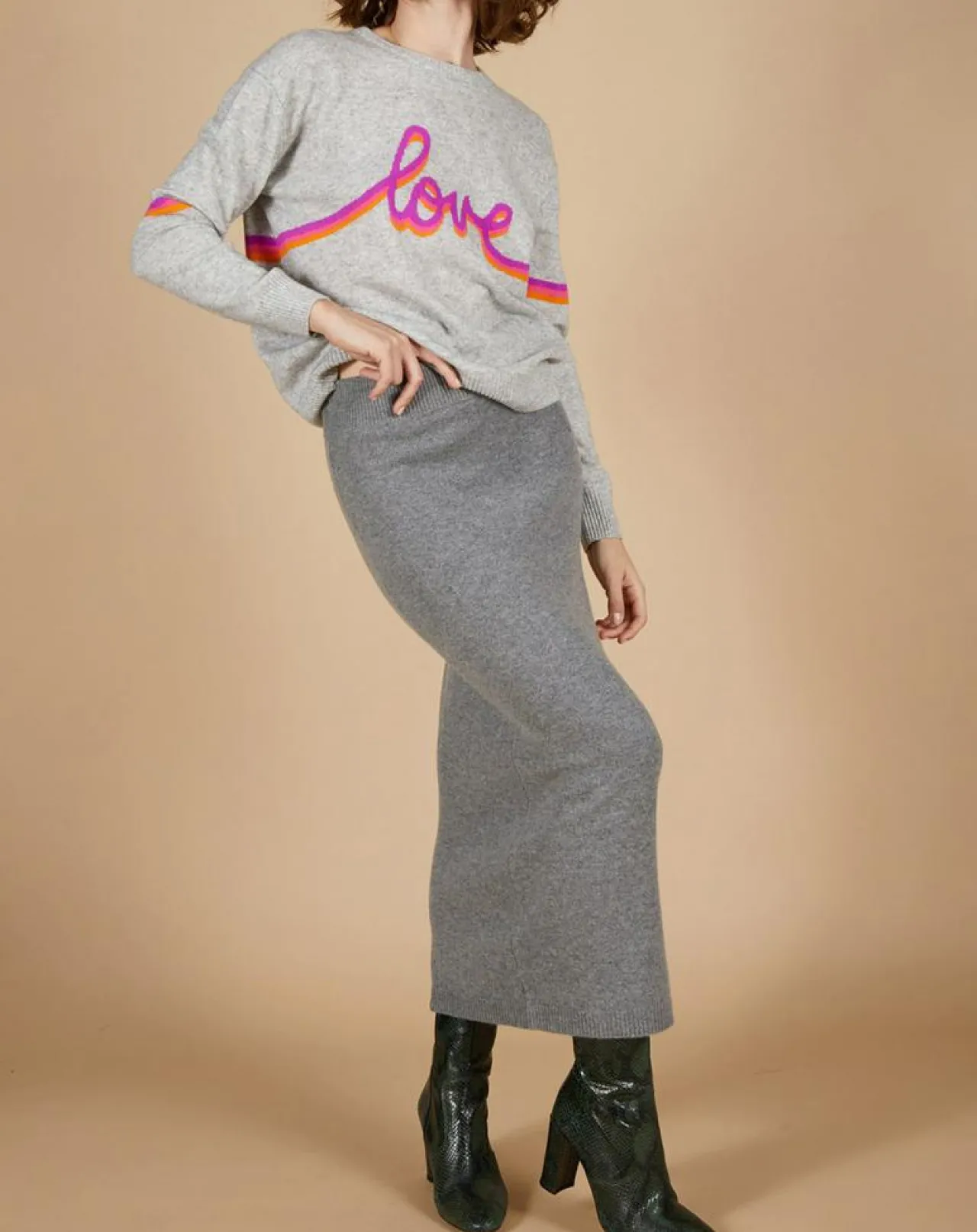 Pull 100% Cachemire Beyonce col rond gris chiné clair