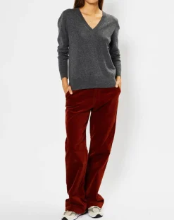 Pull 100% Cachemire Chou col V gris foncé