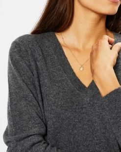 Pull 100% Cachemire Chou col V gris foncé