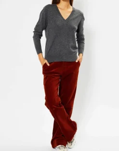 Pull 100% Cachemire Chou col V gris foncé