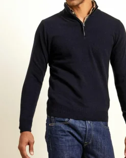 Pull 100% Cachemire col camionneur Bombay bleu marine/biarritz