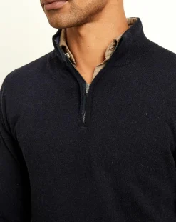 Pull 100% Cachemire col camionneur Bombay bleu marine/biarritz