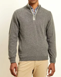 Pull 100% Cachemire col camionneur gris foncé/sable