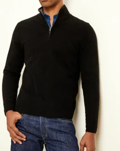 Pull 100% Cachemire col camionneur Bombay noir/gris