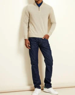 Pull 100% Cachemire col camionneur Bombay beige chiné/pavé