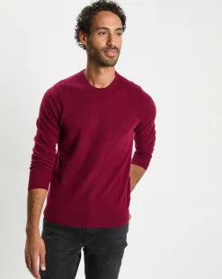 Pull 100% Cachemire col Rdc Uni Nachron rouge foncé