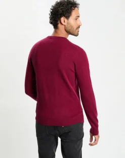 Pull 100% Cachemire col Rdc Uni Nachron rouge foncé