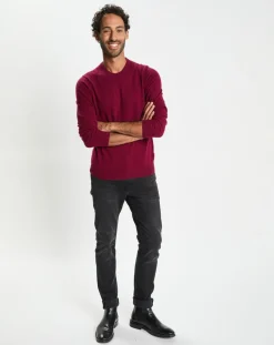 Pull 100% Cachemire col Rdc Uni Nachron rouge foncé