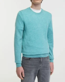 Pull 100% Cachemire col Rdc Uni Nachron bleu