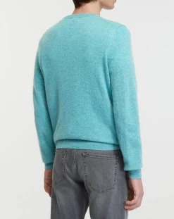 Pull 100% Cachemire col Rdc Uni Nachron bleu