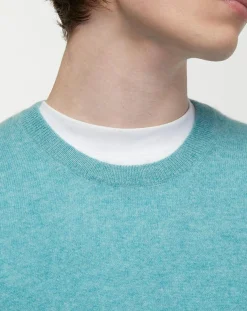 Pull 100% Cachemire col Rdc Uni Nachron bleu