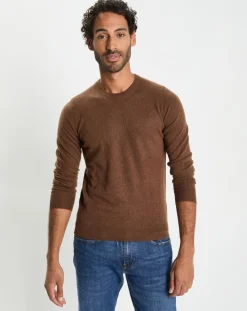 Pull 100% Cachemire col Rdc Uni Nachron marron