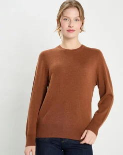 Pull 100% Cachemire col rond Zabri marron moyen